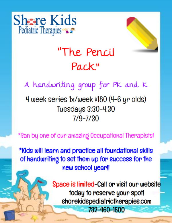 “The Pencil Pack” A handwriting group for PK and K 4 - 6 Years Old (7/9-7/30)